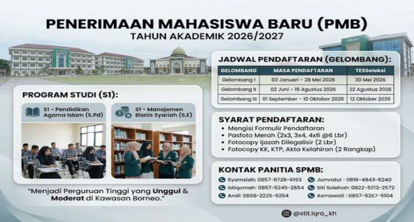 Penerimaan Mahasiswa Baru STIT Iqra' Kapuas Hulu Tahun Akademik 2026/2027 Resmi Dibuka